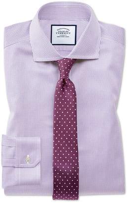 Charles Tyrwhitt Super Slim Fit Non-Iron Lilac Puppytooth Cotton Dress Shirt French Cuff Size 14.5/33