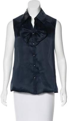 Bill Blass Bow-Accented Button-Up Top