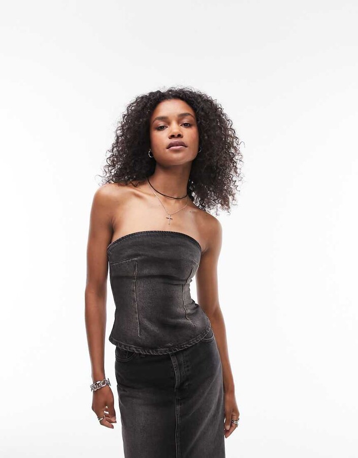 Topshop co ord denim corset in dirty washed black ShopStyle
