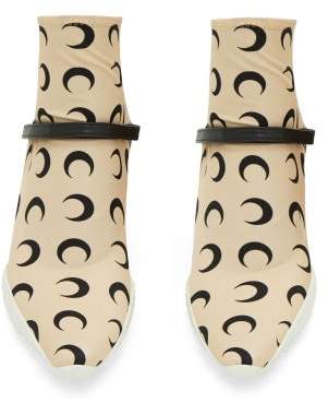 Marine Serre Crescent Moon-print Stretch-jersey Ankle Boots - Womens - Black Beige