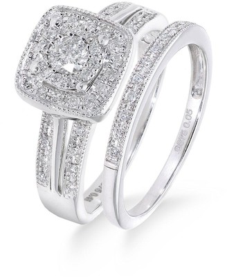 Love Diamond 9Ct White Gold 50 Point Diamond Square Set Split Shoulder Bridal  Set Of Two Rings - ShopStyle