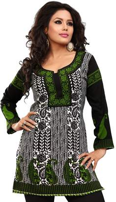Maple Clothing India Long Tunic Top Kurti Womens Printed Indian Apparel (Black, S)