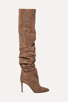 Balmain Janet Button-embellished Suede Thigh Boots - Taupe
