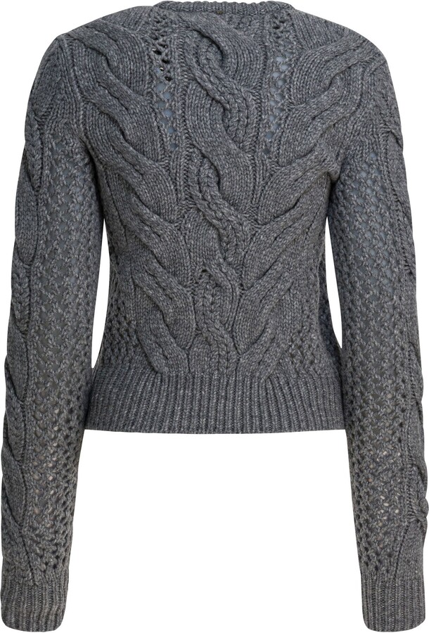 Max Mara Sportmax Wool-Blend Crewneck Sweater With Braids Knitwear Grey