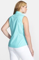 Thumbnail for your product : Foxcroft Shaped Pinpoint Cotton Sleeveless Shirt (Plus Size)