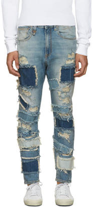 R 13 Blue Patchwork Drop Jeans