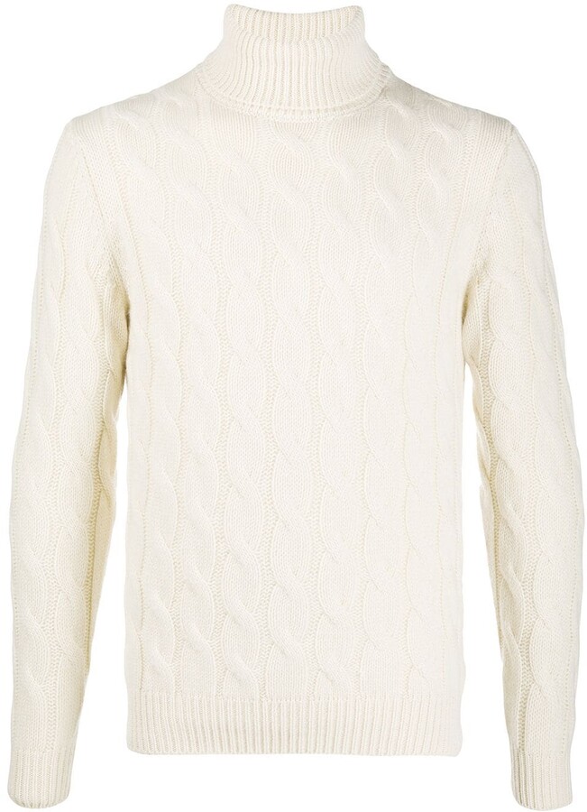 men's white wool turtleneck sweater