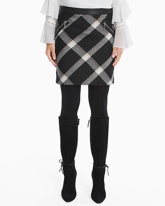 White House Black Market Leather Trim Plaid Boot Skirt