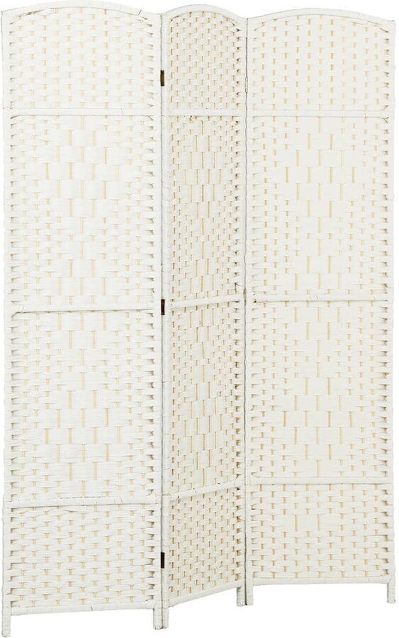 HOMCOM 70.9 in. 3-Panel Tall Folding Privacy Screen, Hand-Woven Freestanding Room Divider, White