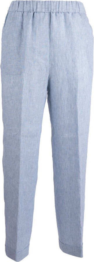 Peserico Relaxed Fit Linen Trousers With Subtle Striped Pattern