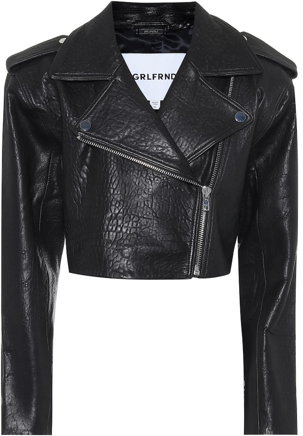 GRLFRND Samara cropped leather biker jacket - ShopStyle