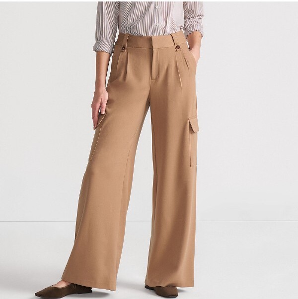 Lands' End Lands'EndWomen'sSoftPolishCargoHighRiseWideLegPants-16-RichCamel