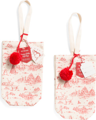 TJMAXX Set Of 2 Canvas Toile Winterscape Wine Bags