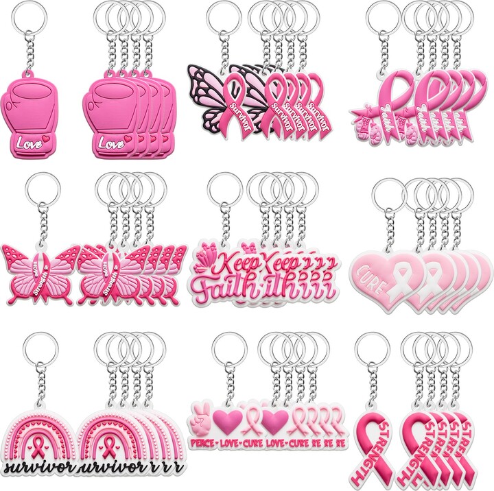 Therwen 36 Pcs Breast Cancer Awareness Keychain Breast Cancer