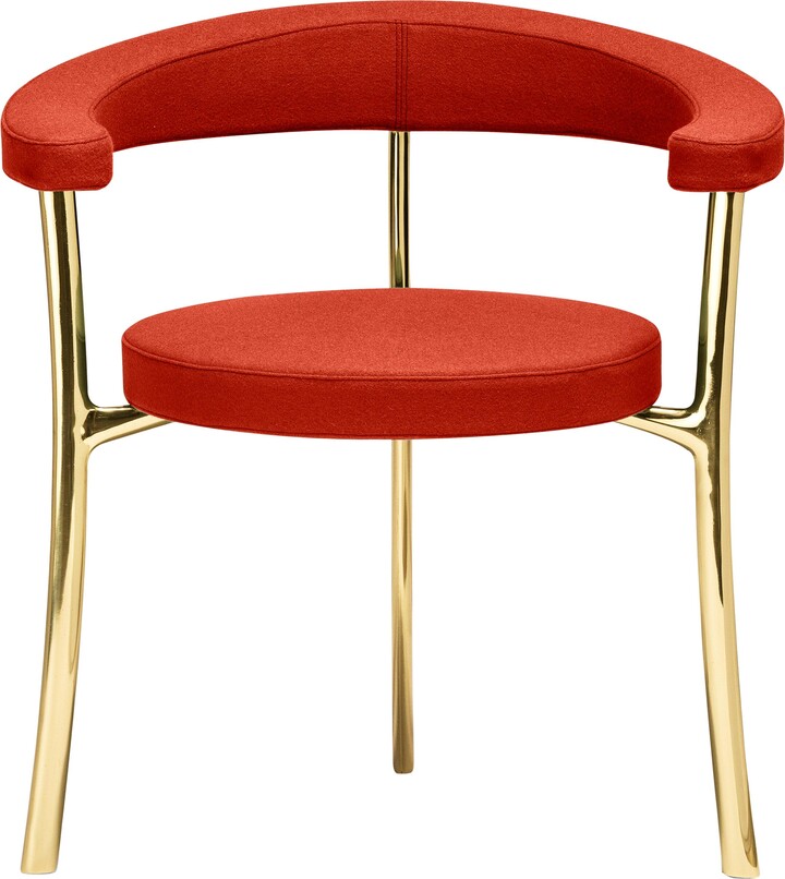 Ghidini 1961 Katana Armchair In Cadmium Red Fabric With Polished Brass By Paolo Rizzatto