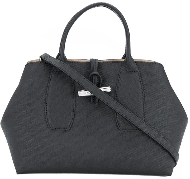 Longchamp Roseau Leather Medium Tote Black—Pristine Condition
