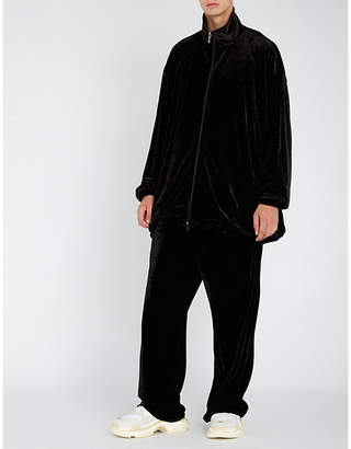 Balenciaga Mens Black Oversized Velour Jacket