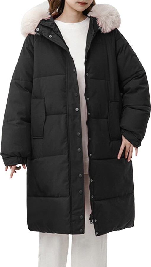 BGKKTLW Long Hooded Winter Coats for Women Warm Fleece Padded Thick ...
