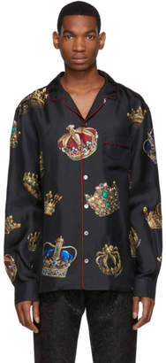 Dolce & Gabbana Black Silk Crown Pyjama Shirt