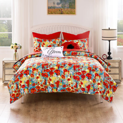 Greenland Home Fashions Poppies Floral Quilt Set
