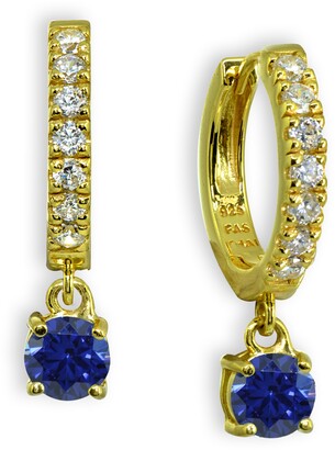 Giani Bernini Clear & Blue Cubic Zirconia Dangle Drop Huggie Hoop Earring in 18k Gold Plated Sterling Silver - Gold/blue