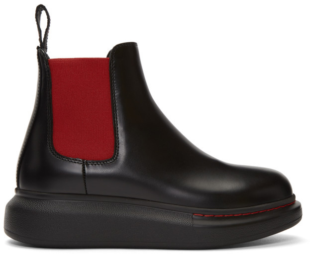 alexander mcqueen black and red chelsea leather boots