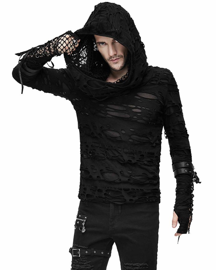 Punk mens hooded jacket black goth dieselpunk dystopian apocalyptic hoodie Clearance