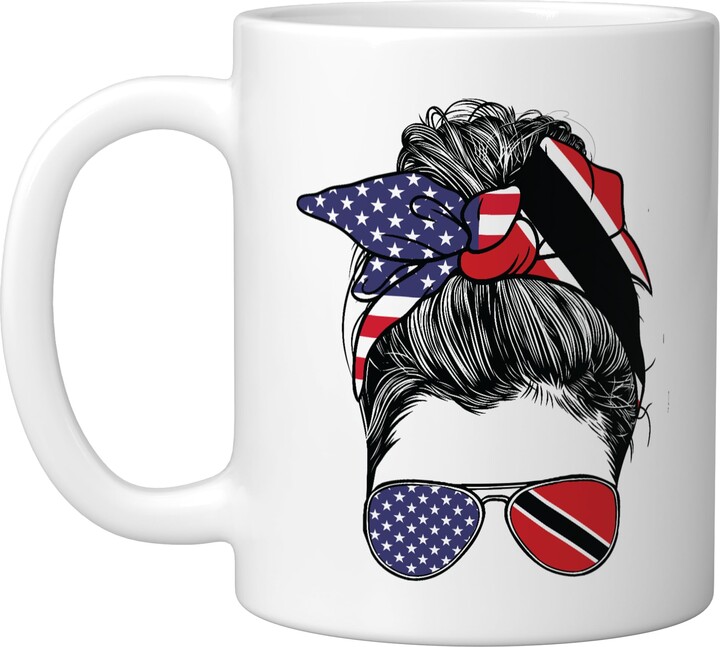 American Flag Trinidad & Tobago Roots USA Citizen Tobagian Women Girl USA Heritage American Tobagoad Flag Ceramic Mug, White