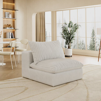 Ebern Designs White Cloud Of Corduroy Fabric, Deep Seat With Double - Layer Removable Cushion, Diy Combinable For Various Rooms, No Assembly, Feather Filled Luxury,