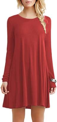 YMING Women's Dress Long Sleeve Stretch Solid A-Line Short Tunic Dresses 2XL