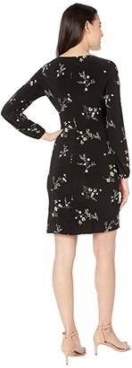 Lauren Ralph Lauren Petite Floral Tie-Front Jersey Dress (Black/Gold Ochre/Multi) Women's Clothing
