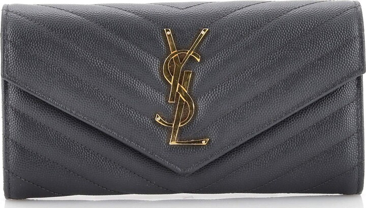 Saint Laurent Classic Monogram Flap Wallet Matelasse Chevron Leather Large Gray