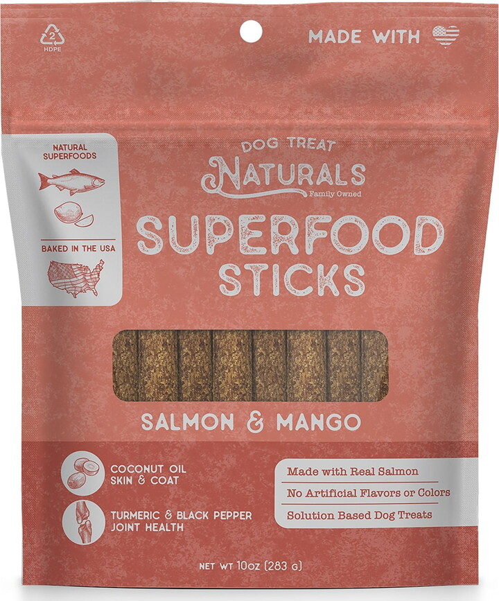 Dog Treat Naturals: Superfood Sticks - Salmon & Mango - 10oz Bag, Dog Chew Treats, All-Natural, Pet Training Snacks, Joint-Skin-Coat Health, USA Made