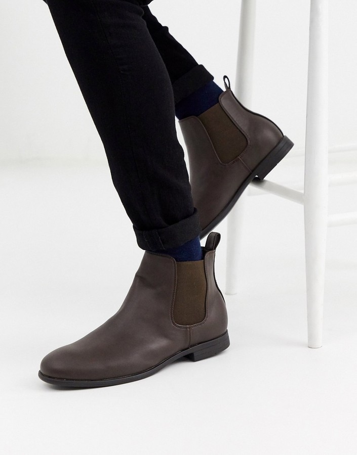 Jack and Jones faux leather chelsea boots in brown - ShopStyle