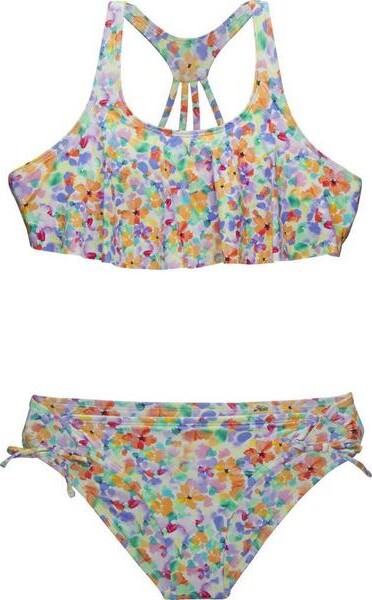 Hobie Girls' Flounce Ditzy Daisy Swim Bikini Set 16 Multi/White