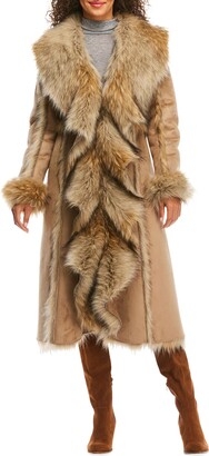 Fabulous Furs Cascade Faux Suede Faux Fur-Trim Full Coat