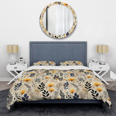 Design Art Minimalist Beige Garden Floral Dreams - Floral Duvet Cover Set