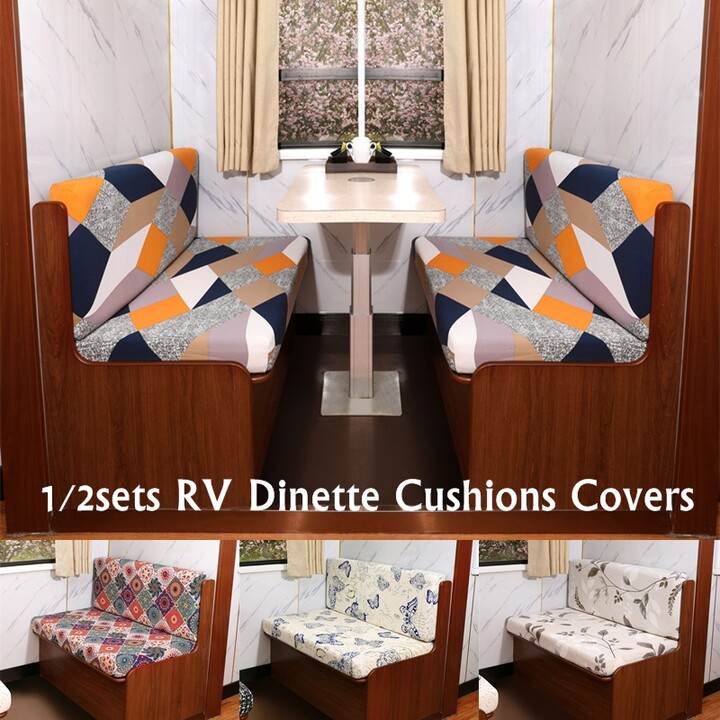 Yupartex 2pcs/set Floral Fabric RV Dinette Cushions Covers Spandex Armless Sofa Cover Outdoor Camper Car Bench Cover Furniture Protector