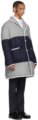 Thom Browne Grey and Navy Down Sack Fit Overcoat