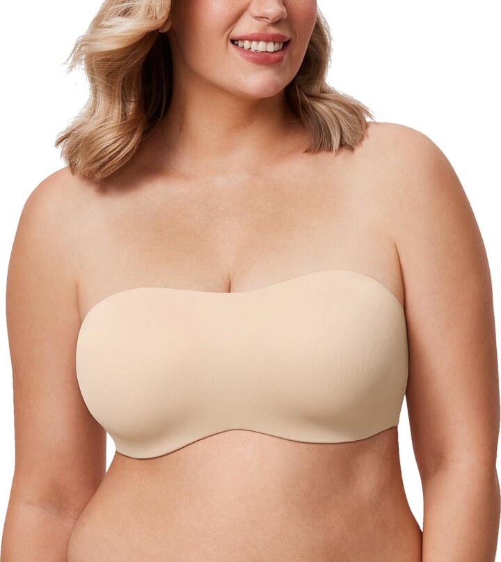AISILIN Women's Strapless Bras Bandeau Underwire Minimiser for Bigger Bust  Plus Size Unlined Silicone-Free Beige 38G - ShopStyle