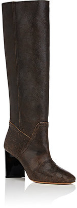 Maison Margiela Women's Asymmetric-Heel Cracked Leather Knee Boots