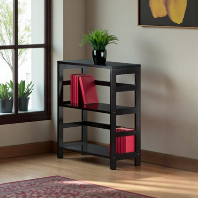 Lark Manor Irmfriede Espresso and black Irmfriede 5-Piece Storage Shelf with Four Foldable Fabric Baskets