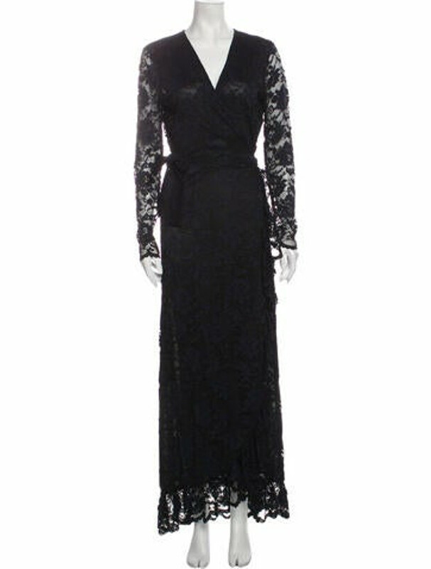 Ganni Lace Pattern Long Dress Black - ShopStyle