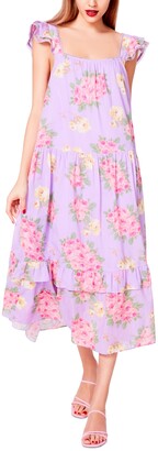 Betsey Johnson Cotton Bouquet-Print Maxi Dress