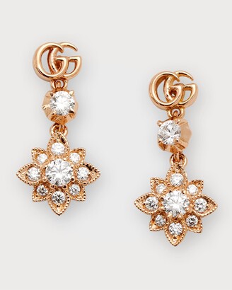 Gucci GG Flora 15mm Yellow Gold Dangle Earrings with Diamonds