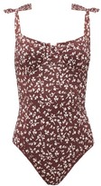 Thumbnail for your product : Ganni Bow-strap Floral-print Swimsuit - Brown Print