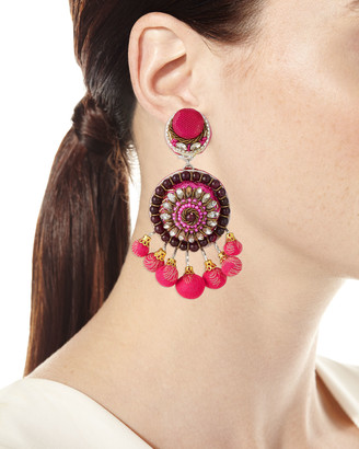 Ranjana Khan Beaded Circle Clip-On Earrings w/ Mini Poms