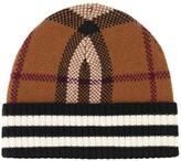 Thumbnail for your product : Burberry Check-Patterned Striped Trim Beanie