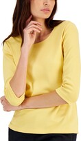 Thumbnail for your product : Karen Scott Petite 3/4 Sleeve Cotton Scoop-Neck Top, Created for Macy's