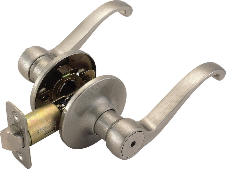 Design House WM378182 Scroll Privacy Bed and Bath Door Lever with 2-Way Latch Satin Nickel